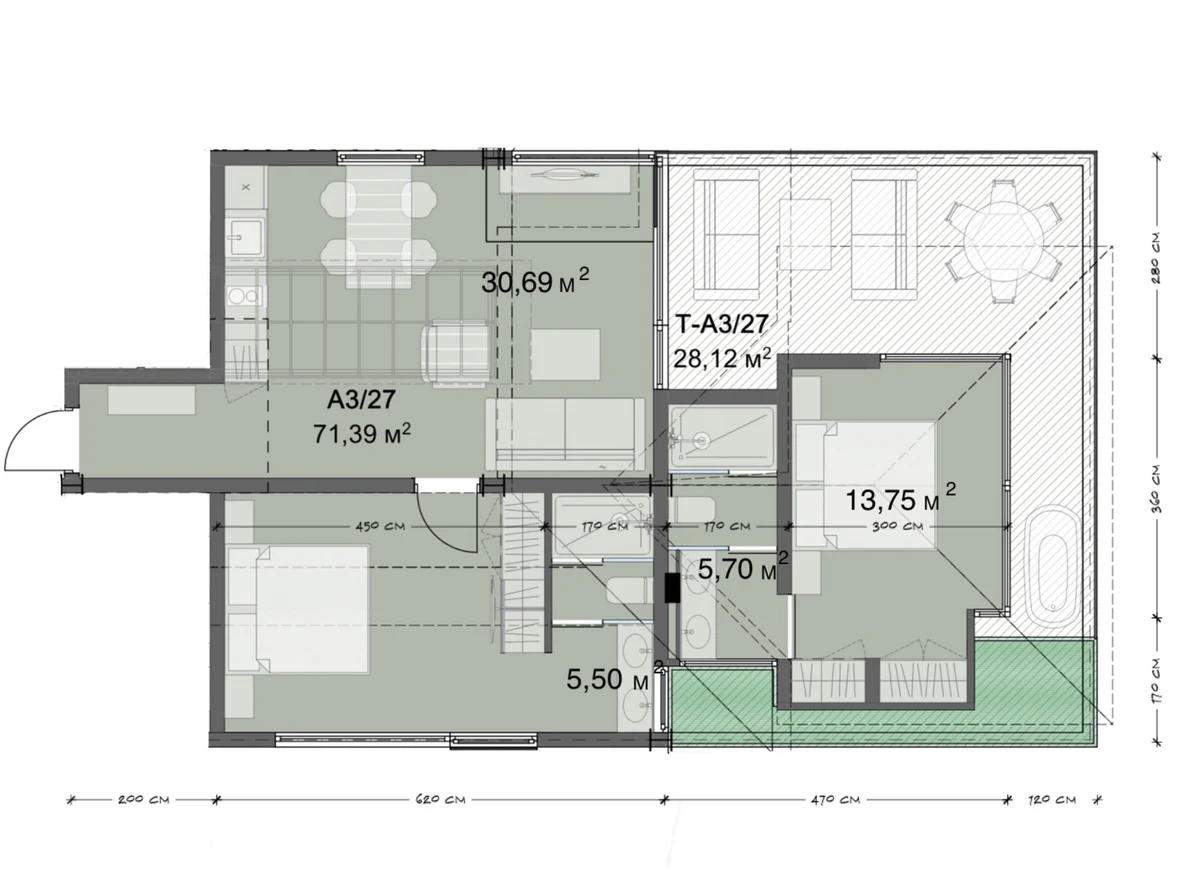 Планировка A27 · Апартаменты 2BR