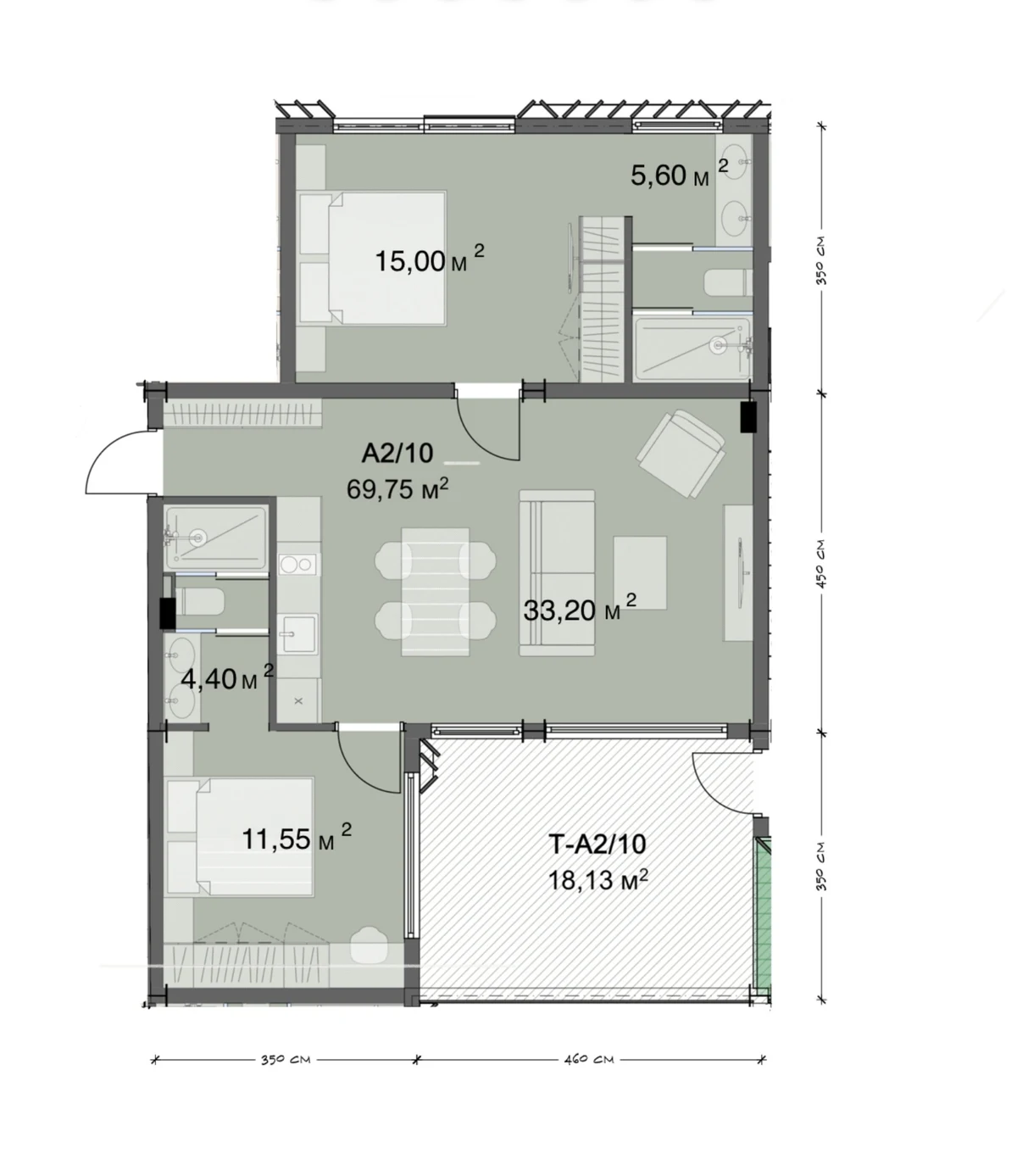 Планировка A2/10 · Апартаменты 2BR