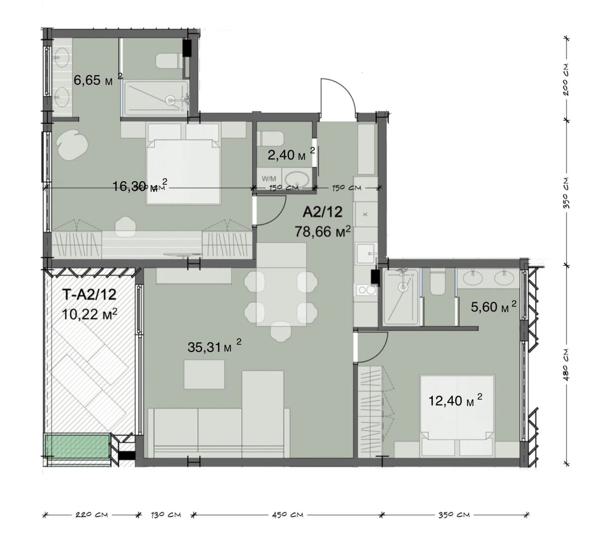 Планировка A2/12 · Апартаменты 2BR