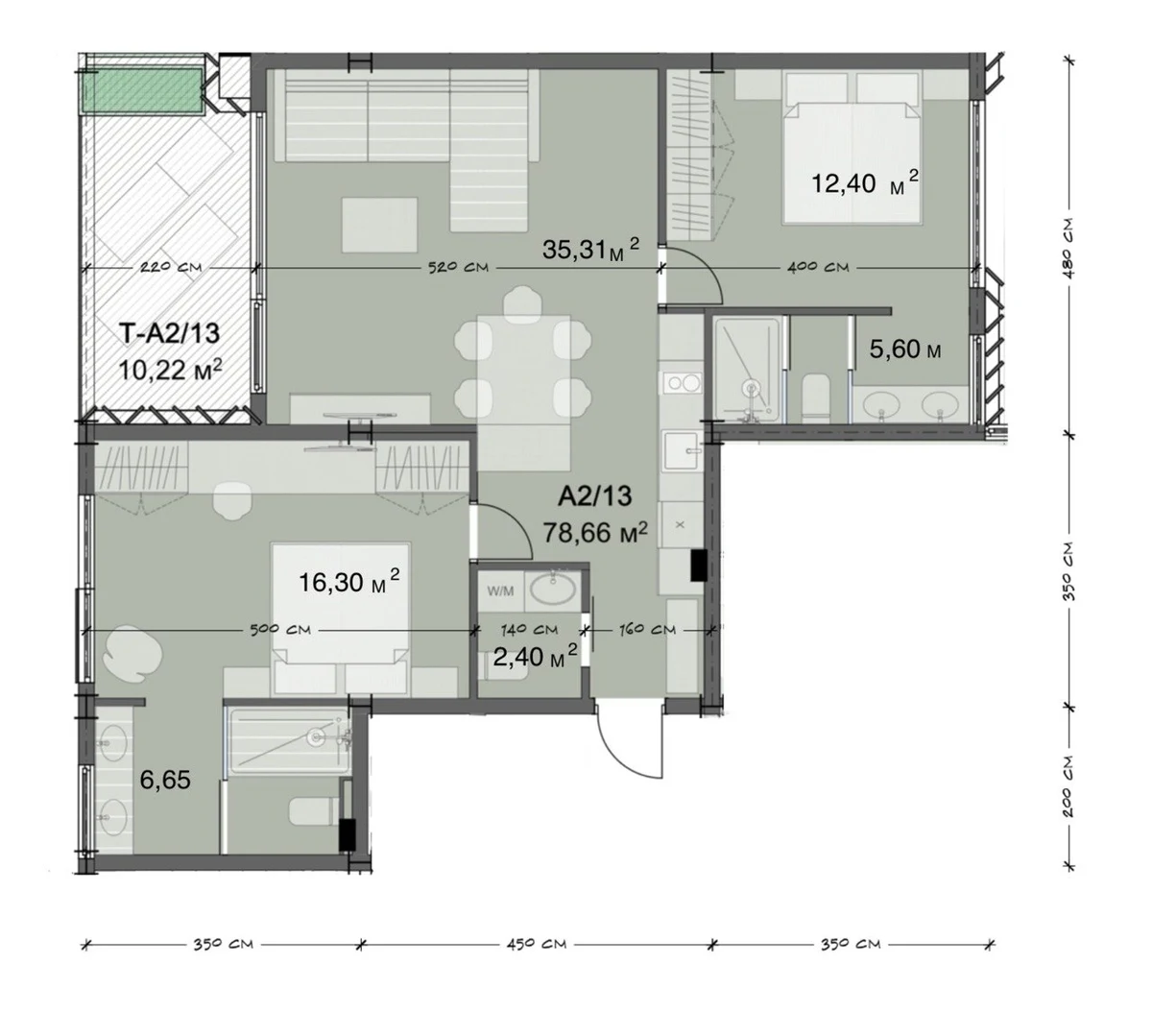 Планировка A2/13 · Апартаменты 2BR