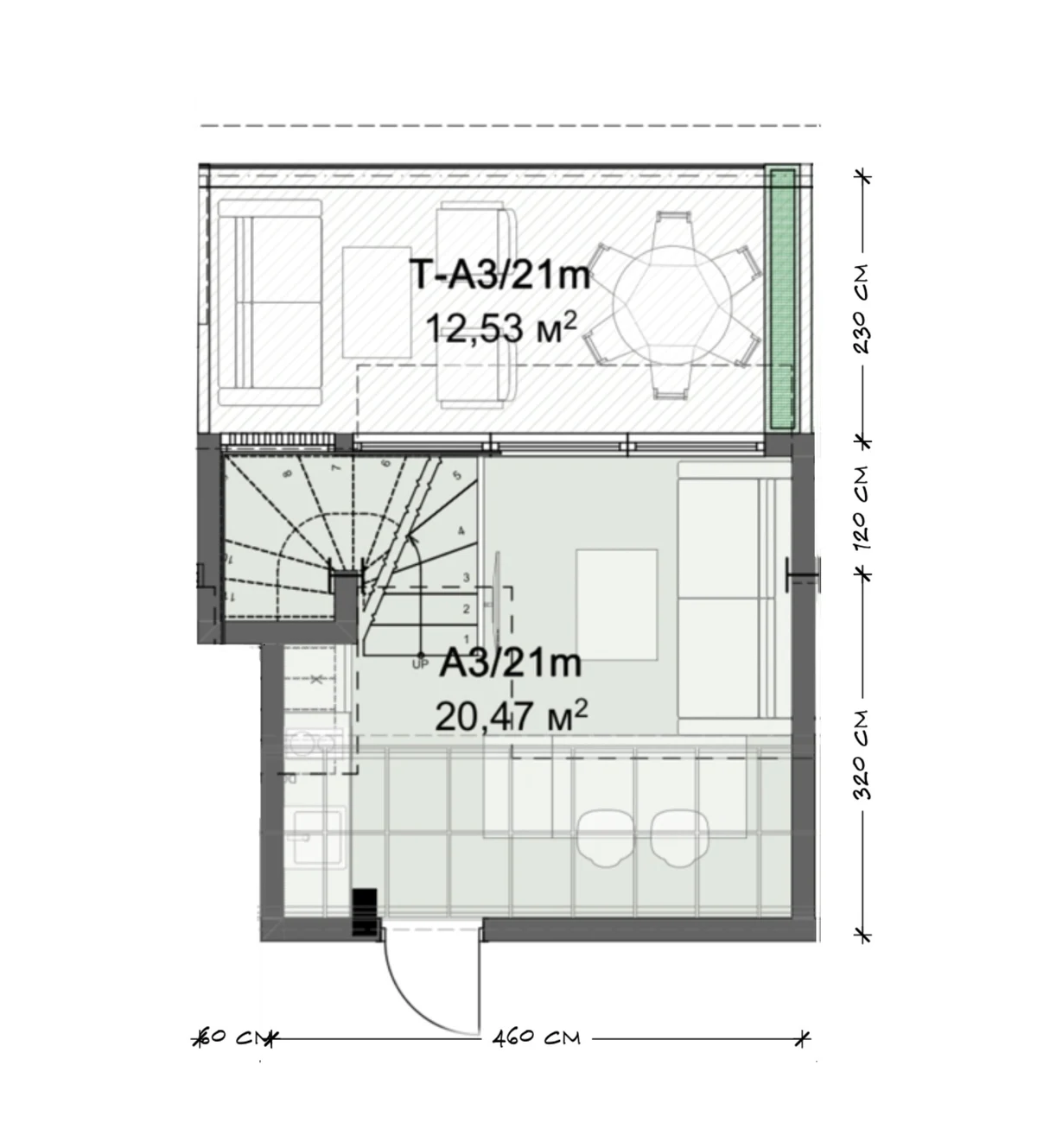 Планировка A3/21м · Апартаменты 1BR