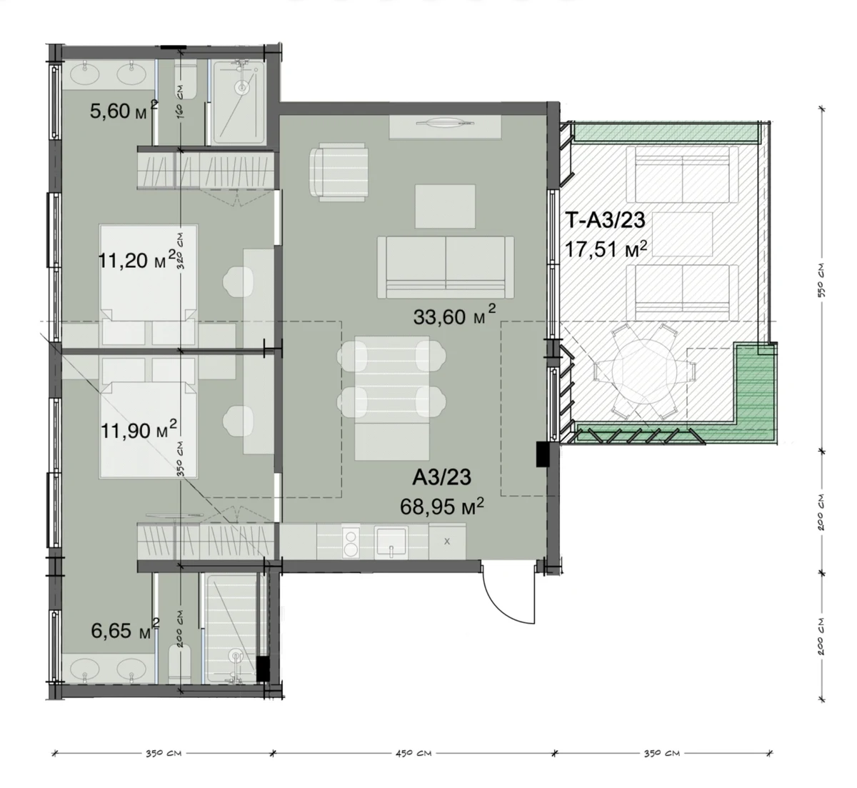 Планировка A3/23 · Апартаменты 2BR